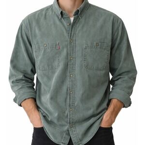 VTG 90s Bugle Boy Denim Shirt  XL Green Long Sleeve Cotton Button Down Grunge